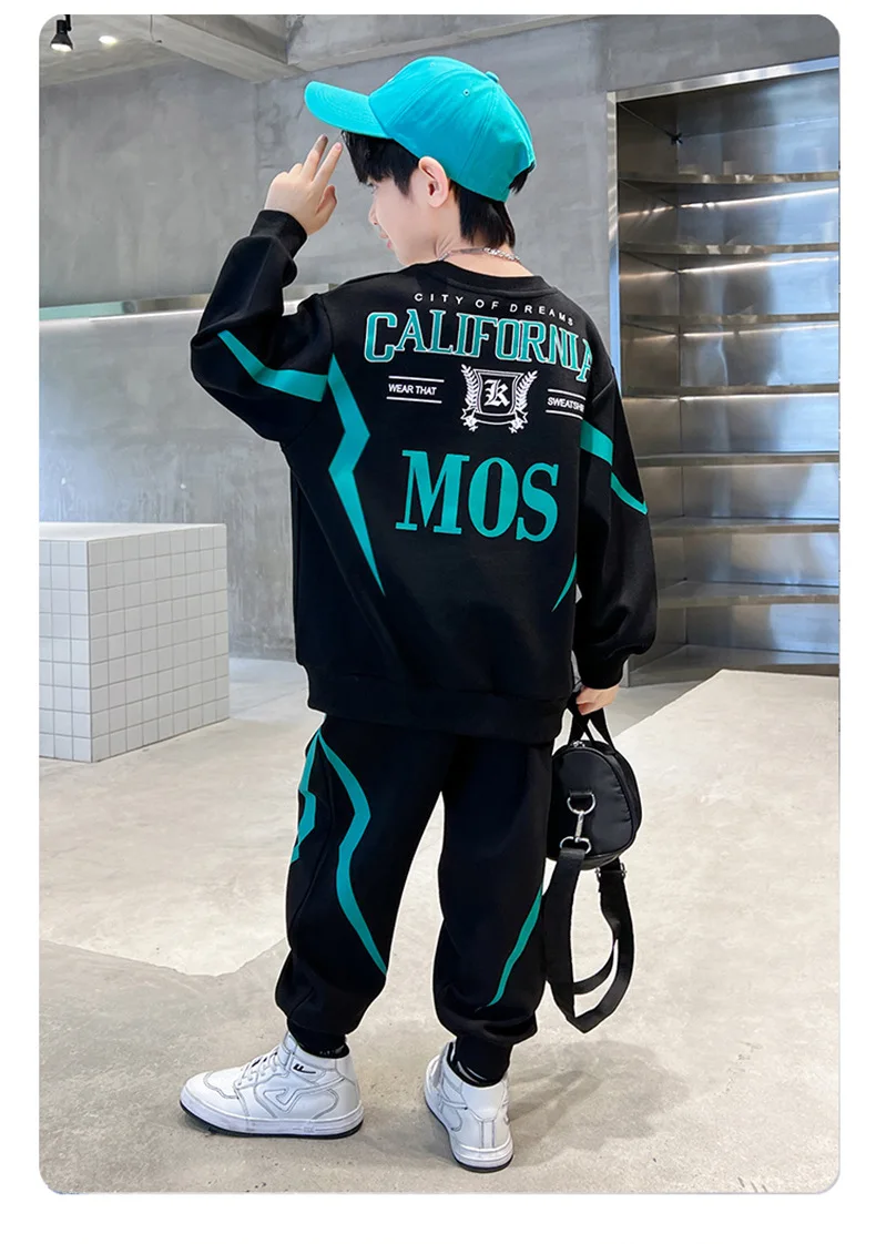 2024 winter Autumn Boys Clothes children Set Sweatshirt Tracksuits Kids Suit patchwork sweatshirt t shirt + pant teens 4 12 Year