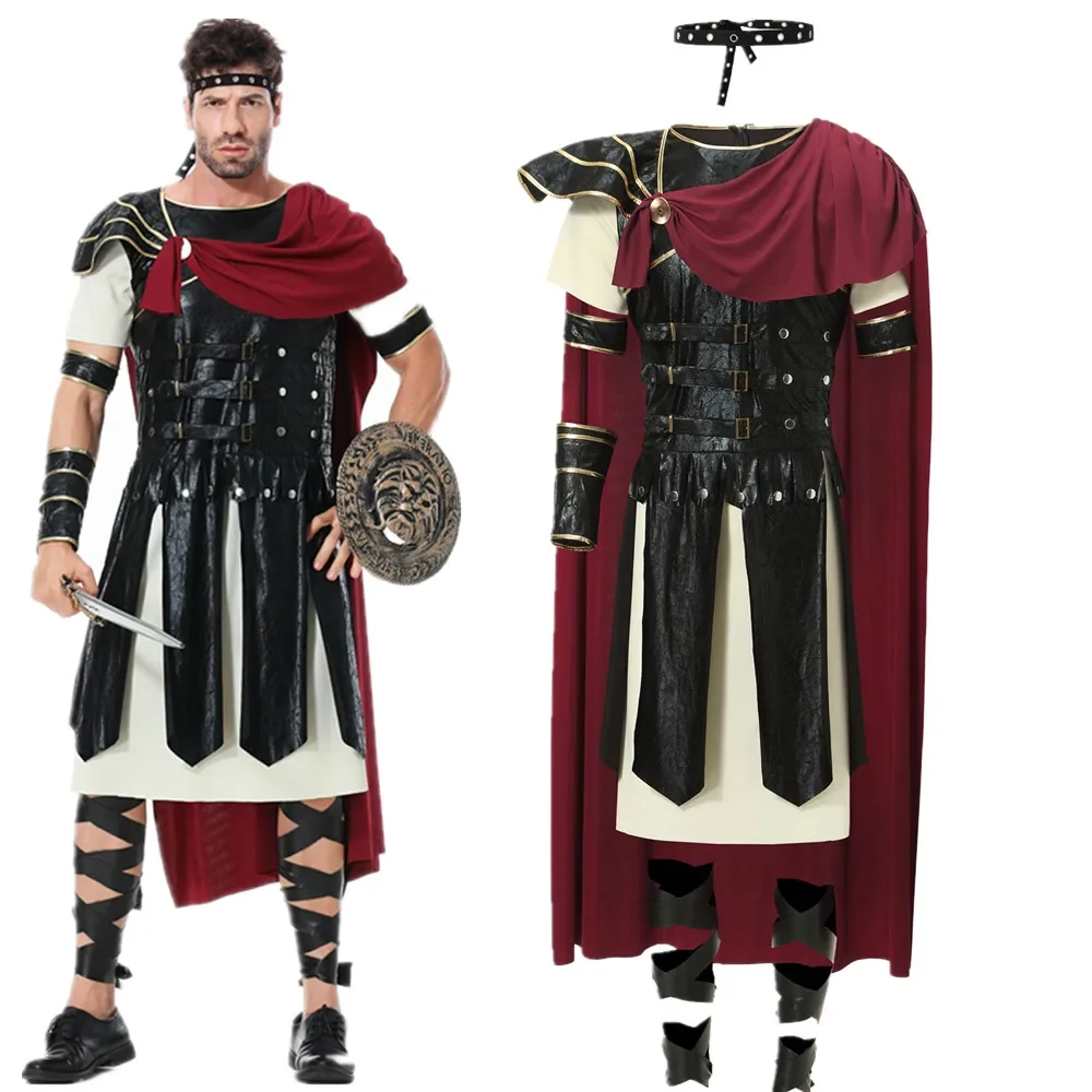 Medieval Roman Royal Knight Warrior Cosplay Halloween Costume For Men Adult Carnival European Gladiators Soldier Cloak