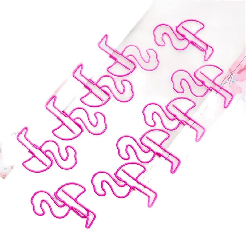 12pcs Pink Metal Flamingo Paper Clips Student Bookmarks Stationery School Office Supply Business Bill Holder Home Message Folder