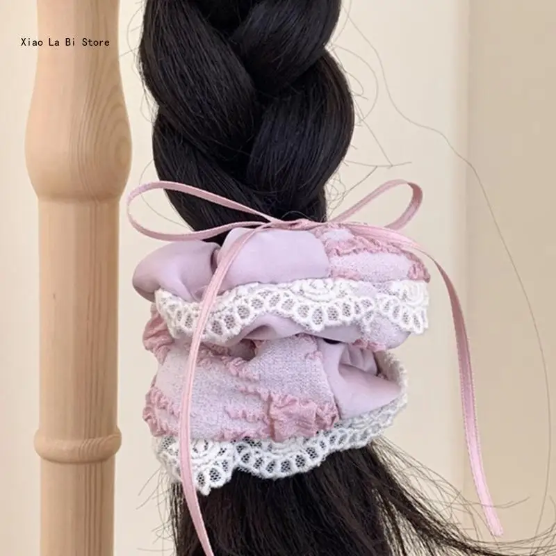 Lace Bowknot Elastic Scrunchies for Female InsStyle Ribbon Bowknot Hairhoop Girl Sweet Hair Clip Party Hair Decors XXFD