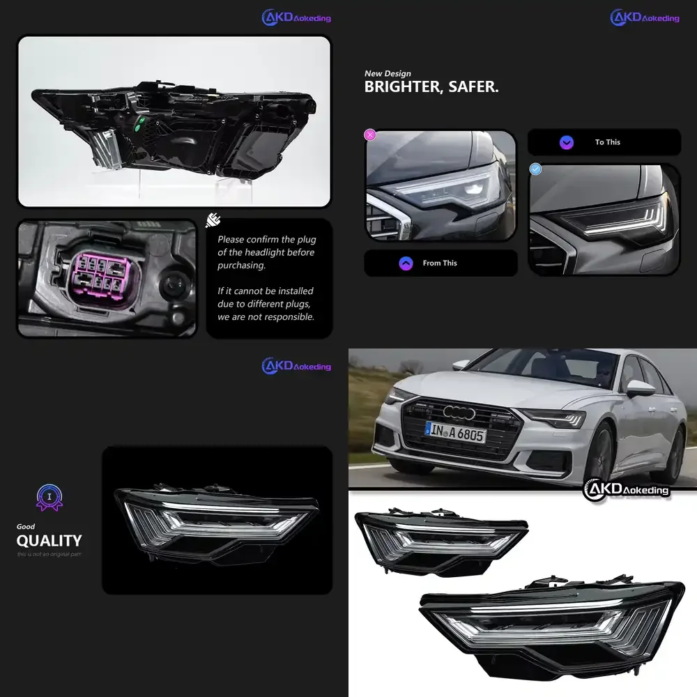 2019-2024 A6 Headlight Assembly Modification C8 Low Height High Configuration 5-Bar LED Matrix Sequential Turn Signals