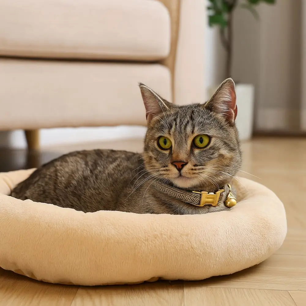 

Durable Adjustable Cat Collar with Bell Metal Buckle Personalized Cat Necklace Solid Color Pet ID Name Tag for Cats and Dogs