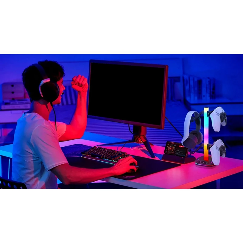 Gaming RGB Headphone Stand For Playstation5 Controller Holder Earphone Hanger For Desktop Gamer  PS4 PS5 Gamepad