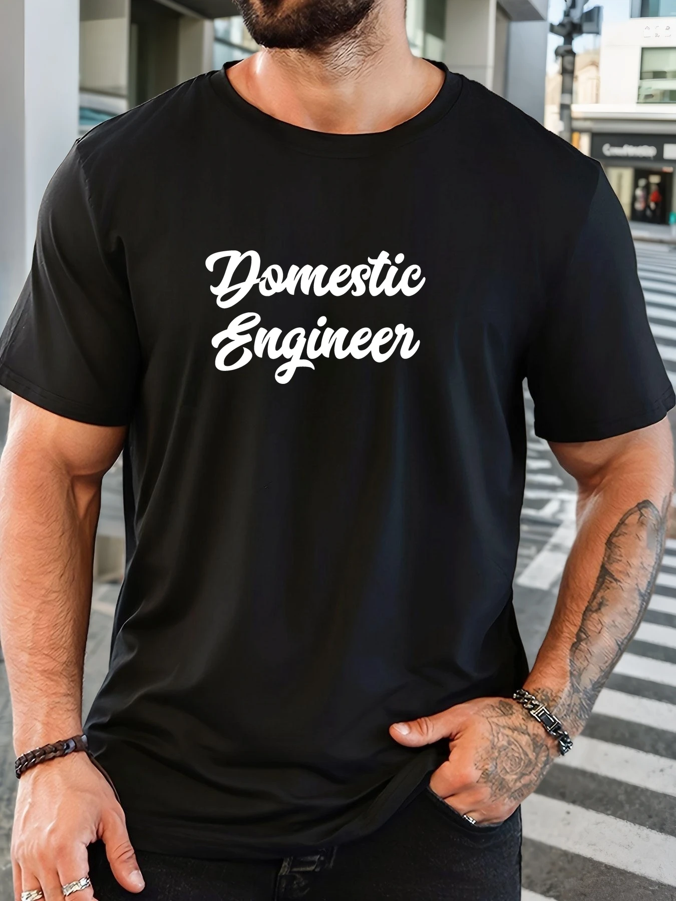 

2025 Summer Men's Cotton Oversized Tee English Letter Graphic Print Trendy Casual Streetwear Short Sleeve Breathable Round Neck