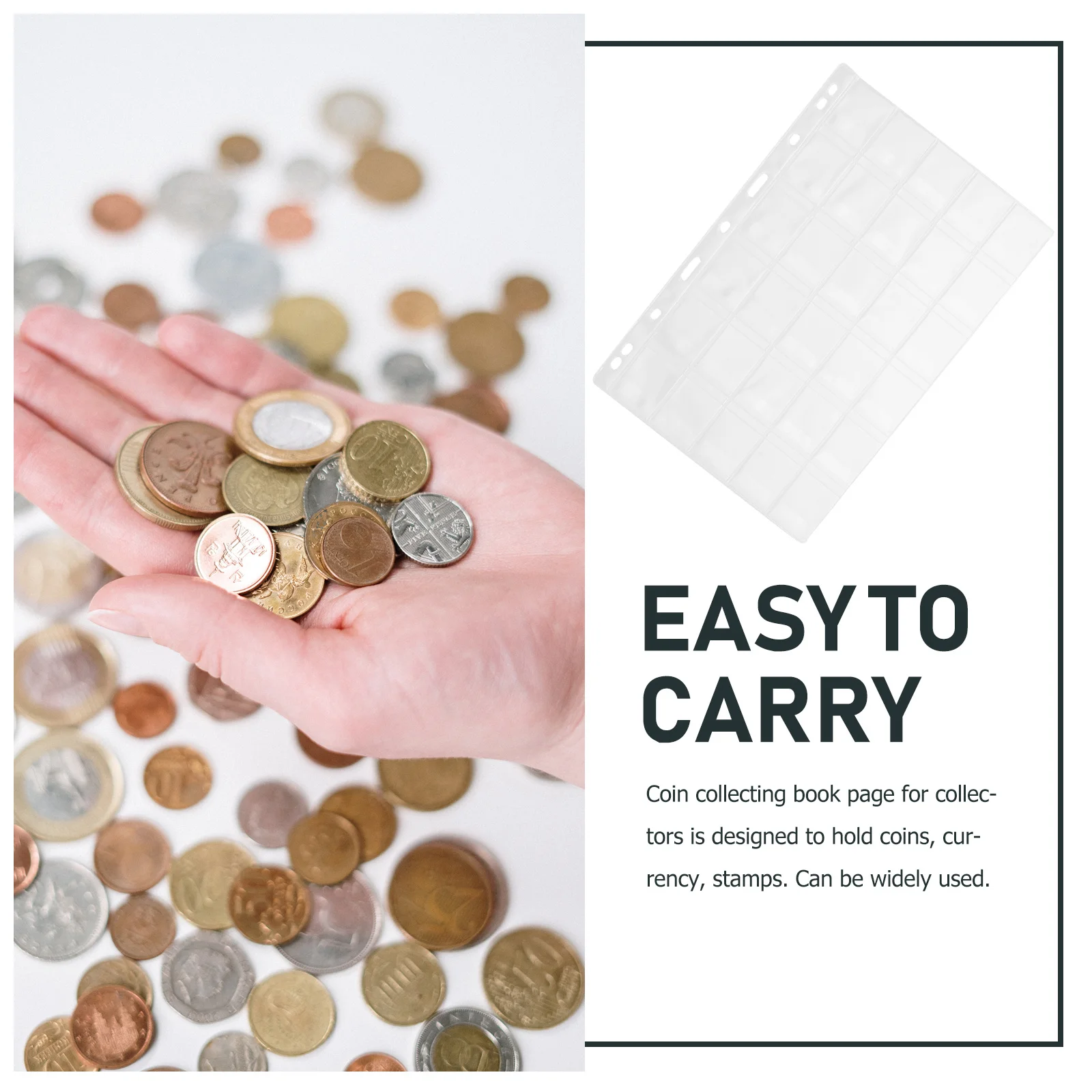 10 Sheets Coin Collection Pages Clear PVC Protector Sleeves for Coins Currency Stamps Storage Organizer Collector Album