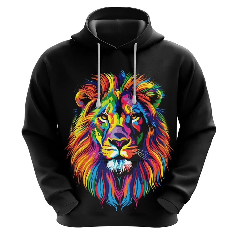 Trend Lion Graphic Hoodies For Men Fashion Autumn 3D King Of The Jungle Printed Pullover Hoodie Cool Loose Streetwear Sweatshirt