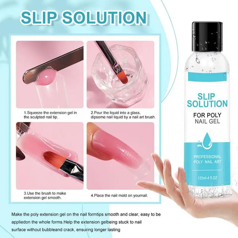 120ml Nail Slip Solution Poly Building Gel Liquid Nail Liquid Slip Solution Acrylic Builder Nail Gel Extension Tool