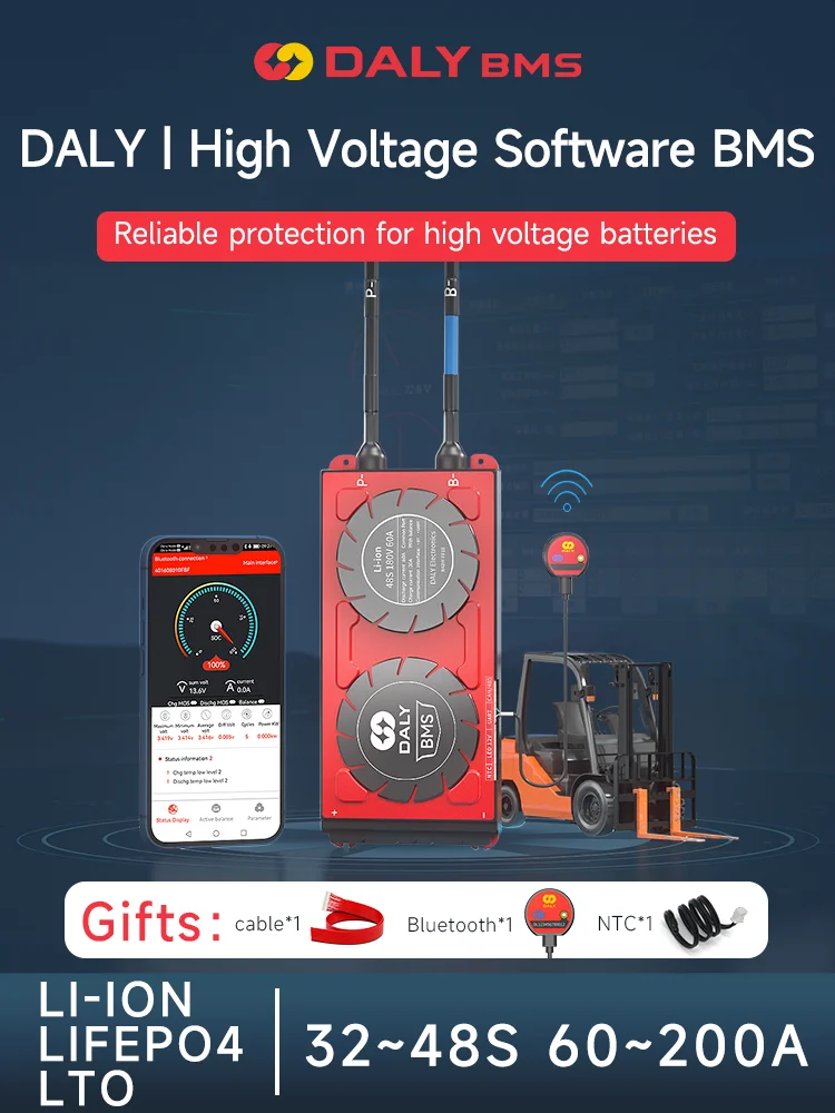 Daly High Voltage Smart BMS 32S-48S BT Li-ion LiFePo4 LTO Battery Solar Inverter Outdoor Power Home Energy Storage RV Scooter