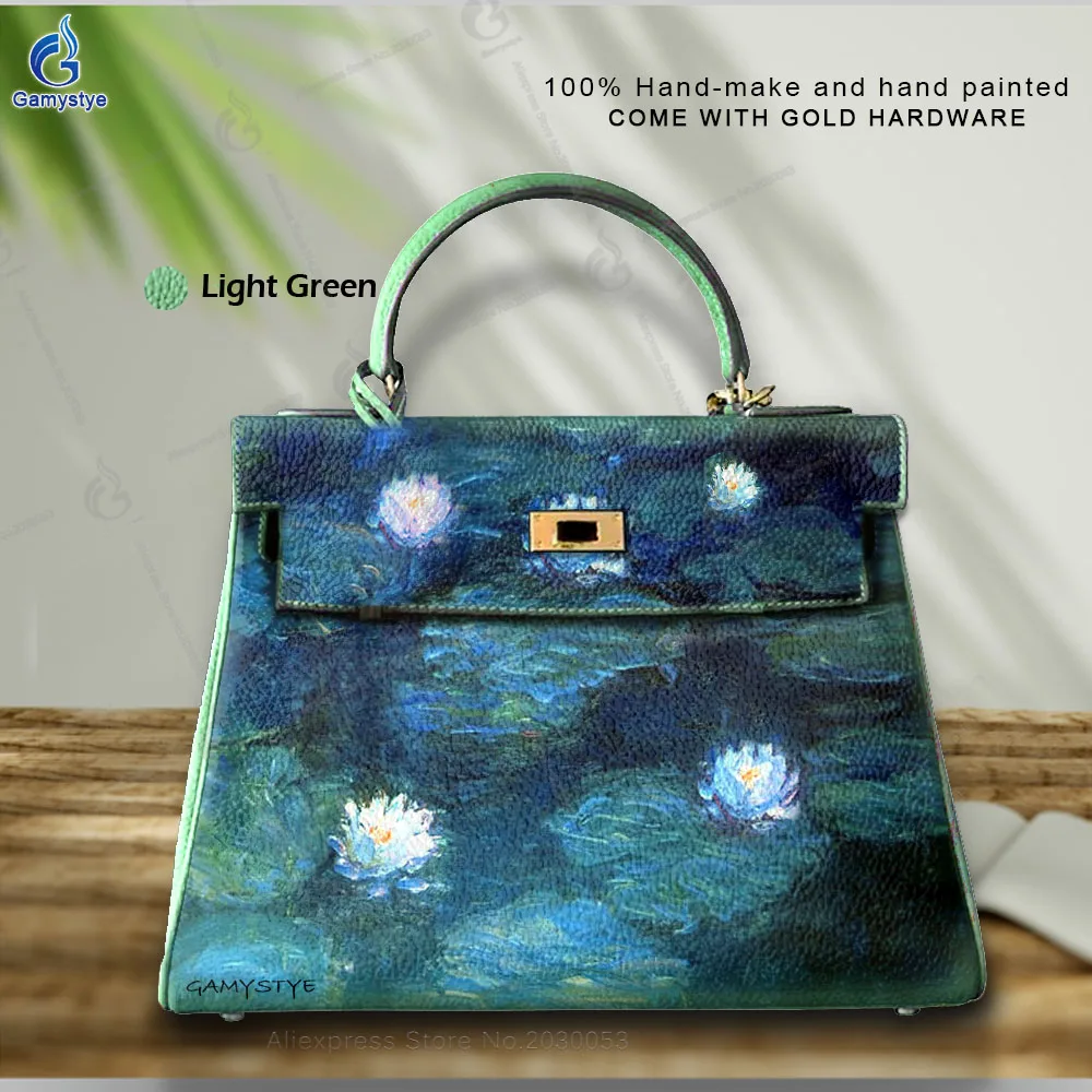 

Women'S Fashion Bags Luxury Designer Brands Shining Water Lilies Messenger Bag Hand Draw Customize Art Bags 100% Cowhide Leather