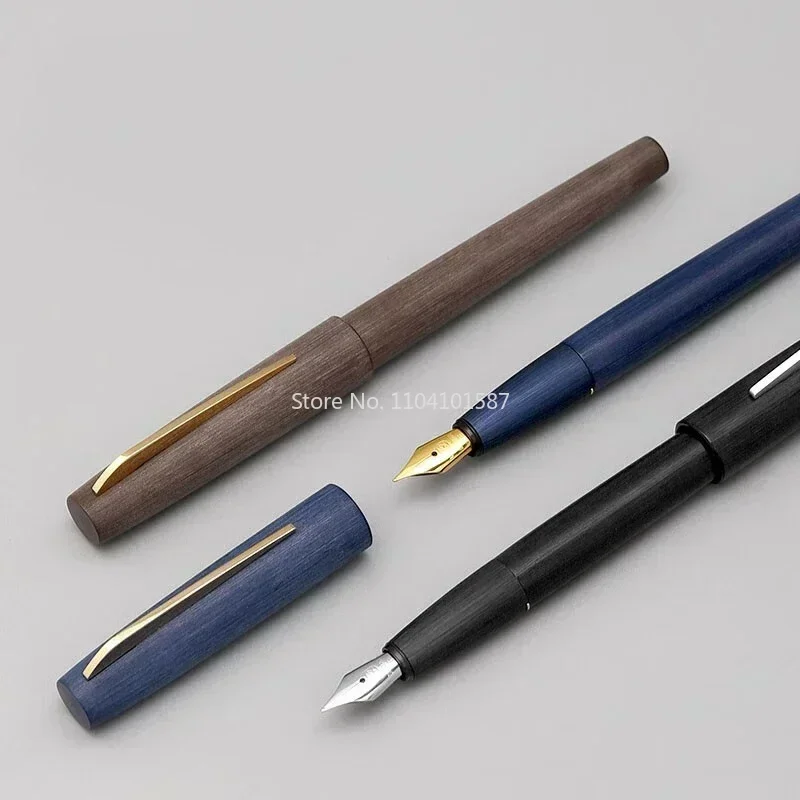 Nuevo Bolígrafo de Tinta Negra/Café/Azul KACO EDGE con Acabado Mate Cepillado, Plumilla Schmidt EF/F/M Original y Convertidor Schmidt, con Estuche de Regalo