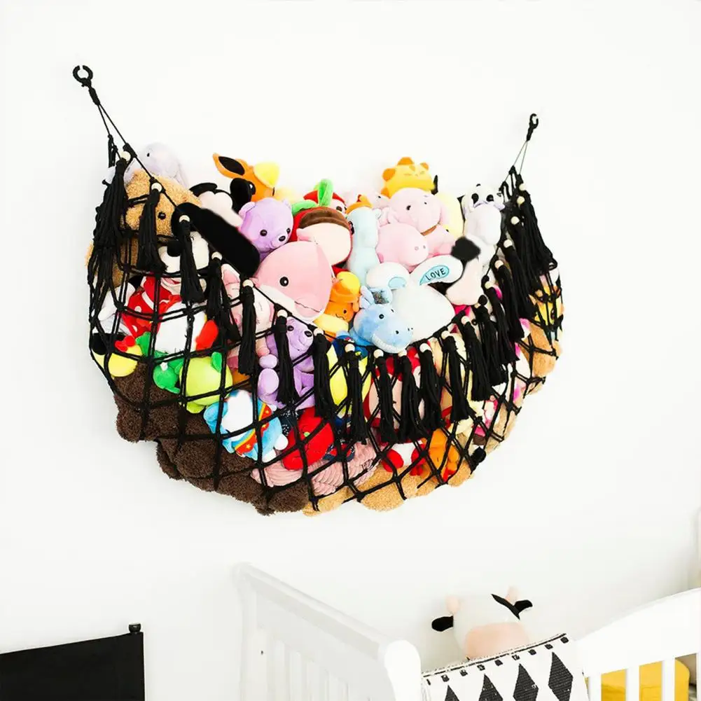 Plush Toy Wall Hanging Net with Tassels Boho Handmade Cotton Rope Kids Stuffed Doll Plushies Hammock Organizer Nursery Supplies