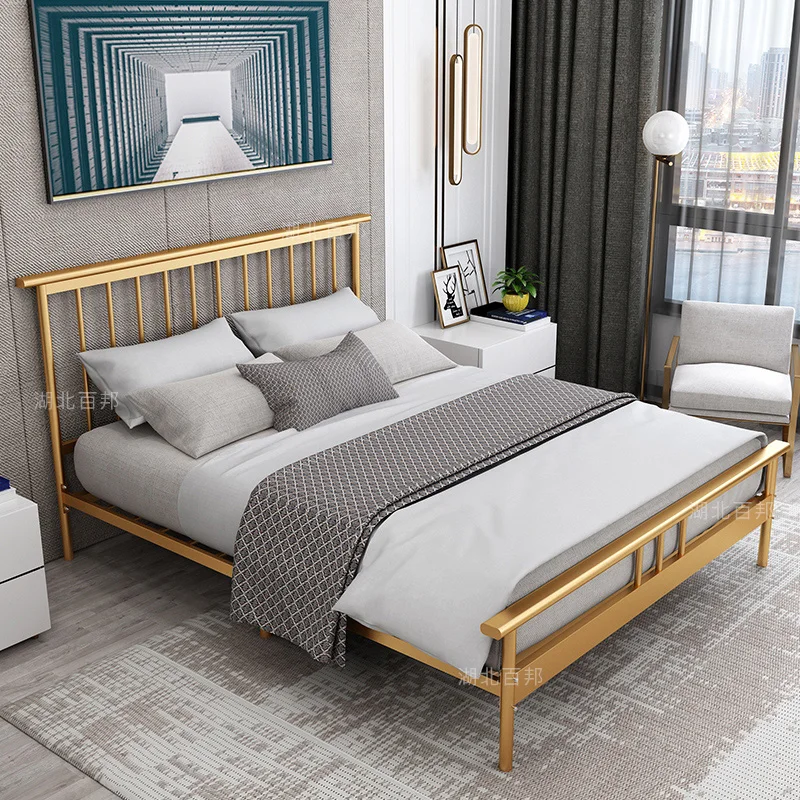 

Современная кровать с железным каркасом, двуспальная кровать, экологически чистая и простая