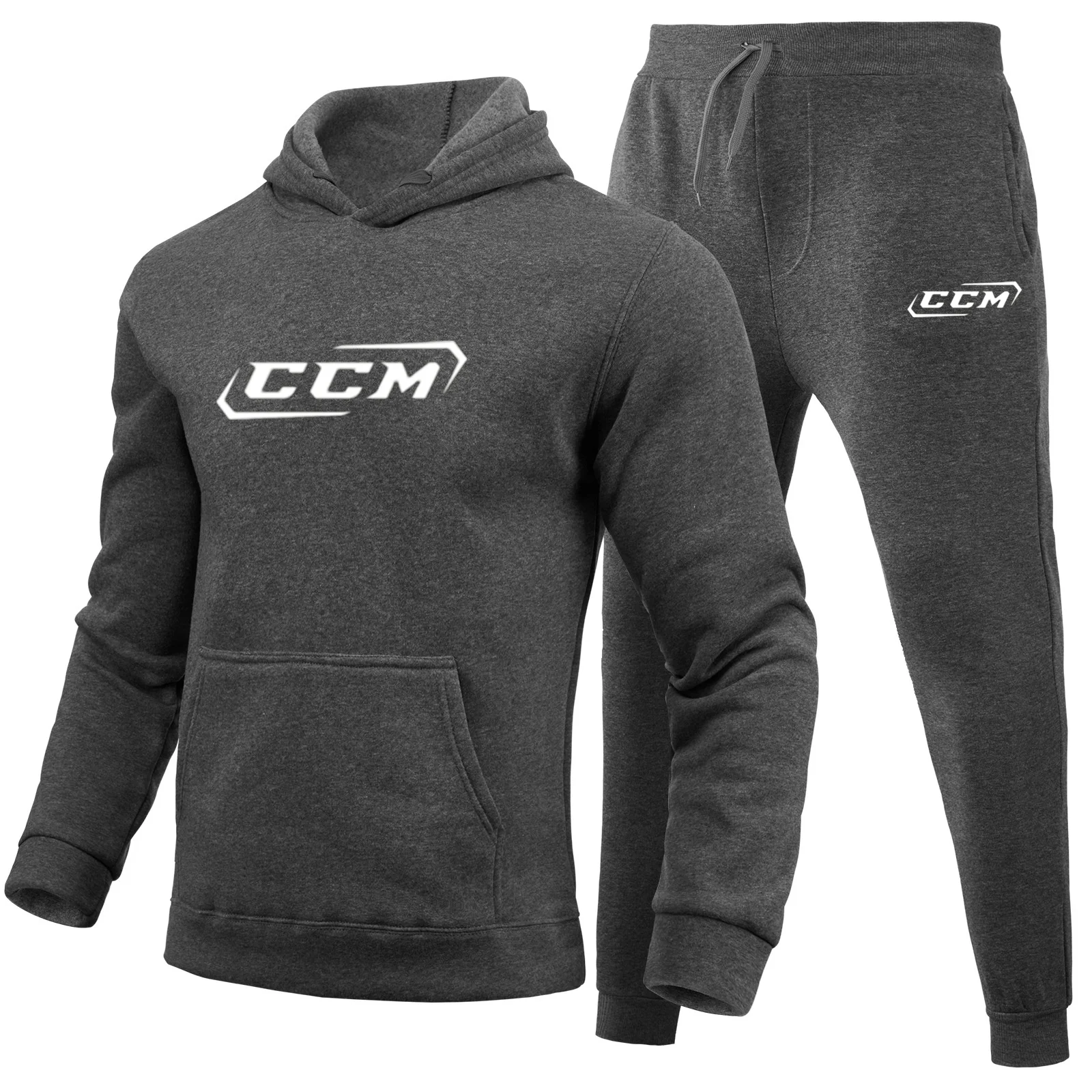 Chándal informal de 2 piezas para hombre, Conjunto de sudadera con capucha y pantalones de chándal con estampado CCM, ropa depor