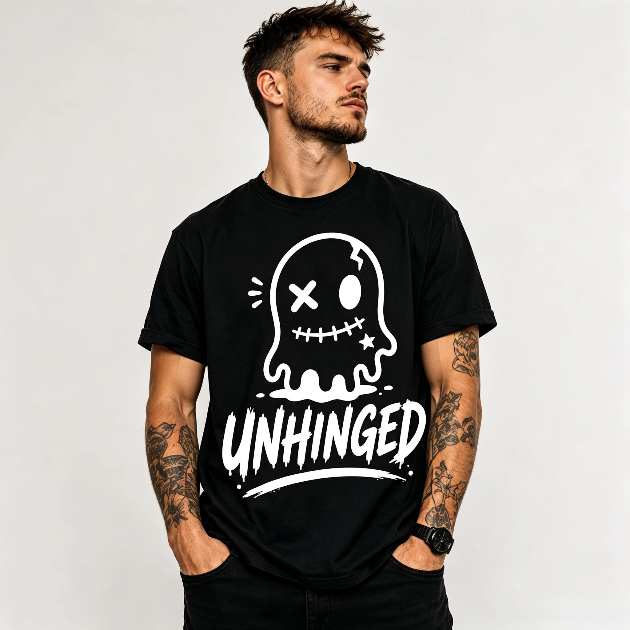 UNHINGED Ghost Shirt | Funny Halloween T Shirt | Handmade in UK | Gothic Aesthetic Tee | Alternative Streetwear | Gildan