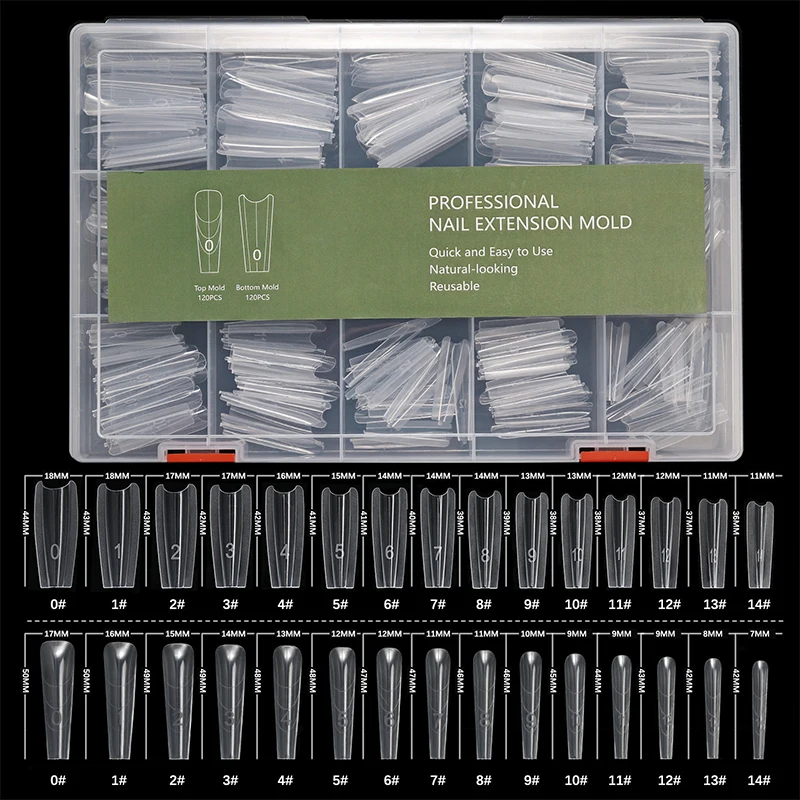 240 قطعة أشكال الأظافر المزدوجة اللوز تمديد جيل للأظافر أشكال الأظافر غطاء كامل قابلة لإعادة الاستخدام قوالب الأظافر ل هلام الأظافر الصلبة الغراء مسمار الفن