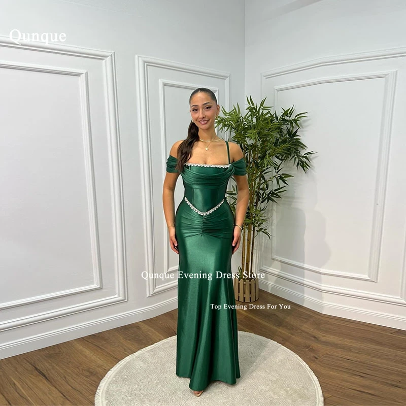 

Qunque Shiny Crystals Satin Evening Dress Off The Shoulder Long Women Birthday Party Gowns Robe De Soirée Mariage Customized