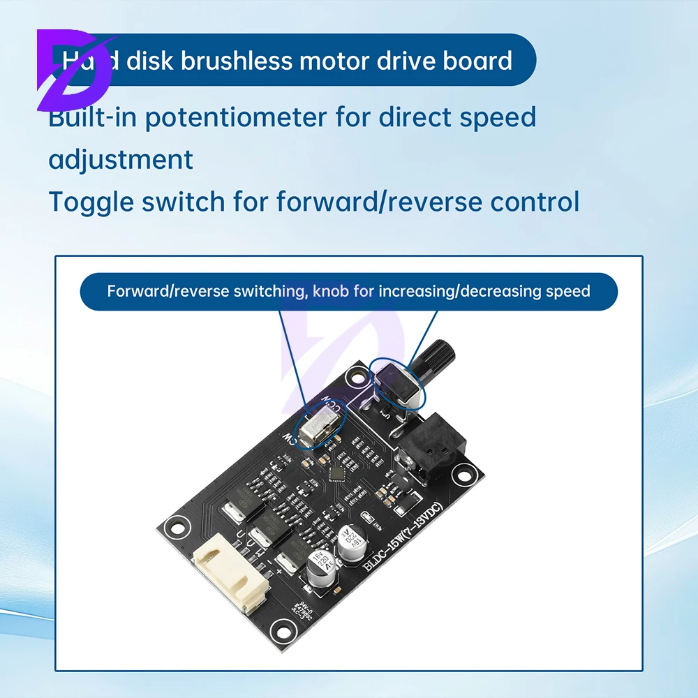 3 Phase BLDC Motor Speed Controller with Adjustable Switch, 7-13V DC Input, Compact Design for Hard Drive & Industrial Use