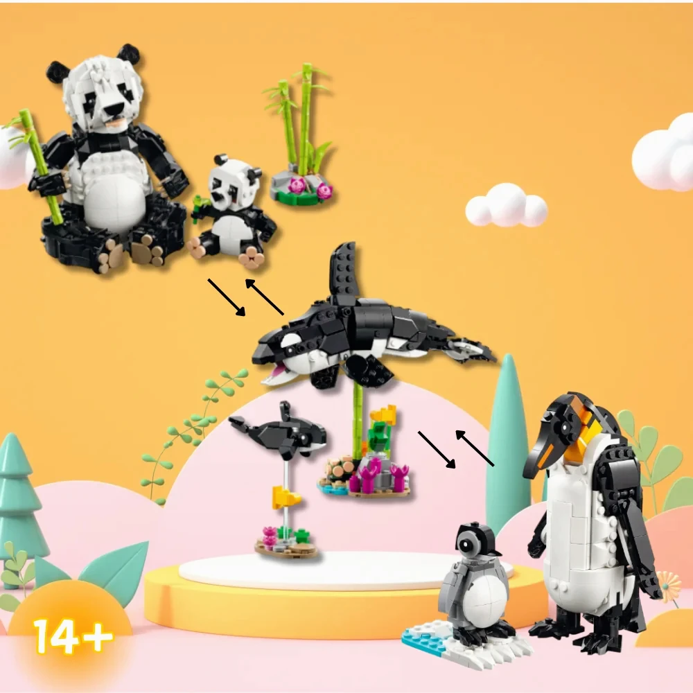 

2025 in stock 31165 Wild Animals Panda Building Blocks 3 IN 1 Model Bricks Set Toys For Kids Birthdays Christmas Gifts