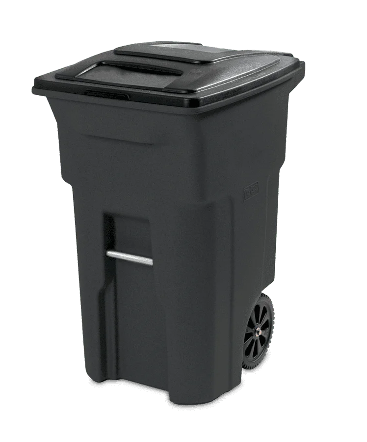 

64 gallon black garbage can with wheels and lid