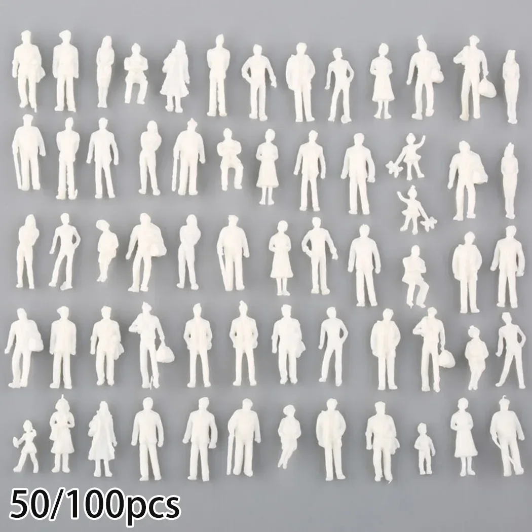 Figures Model Miniature Figures Miniature Mixed Painted Model People Plastic White 1:75 Scale 50/100Pcs Brand New