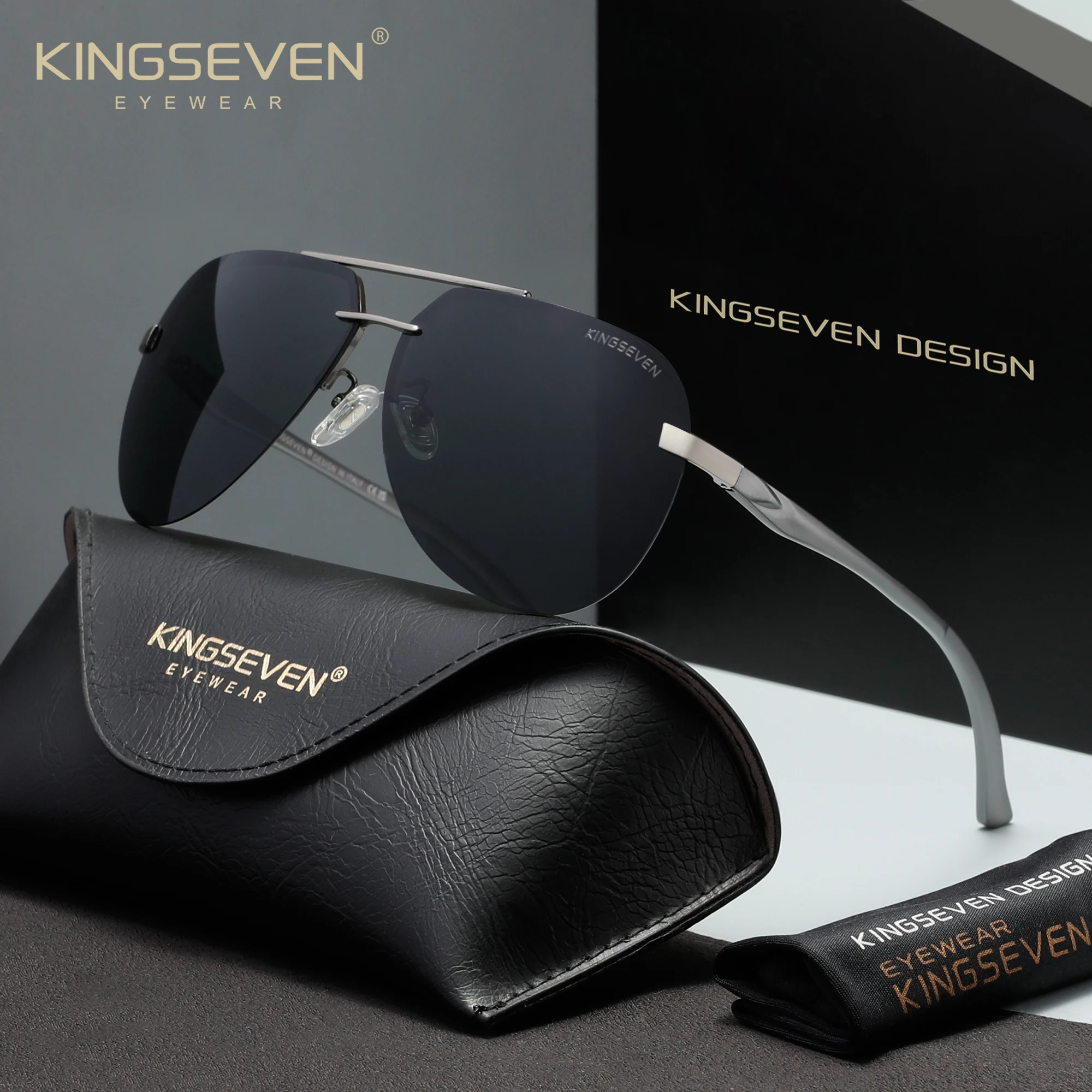 KINGSEVEN Lunettes de soleil aviateur sans monture pour hommes et femmes, classiques, polarisées UV4