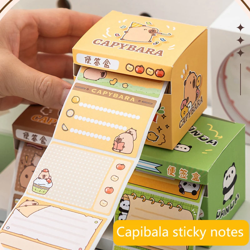 Kawaii Capybara Sticky Notes Pull-out Box Sticky Note Convenient Stick Stationery Cute Fully Sticky Note Pad Office Accessories