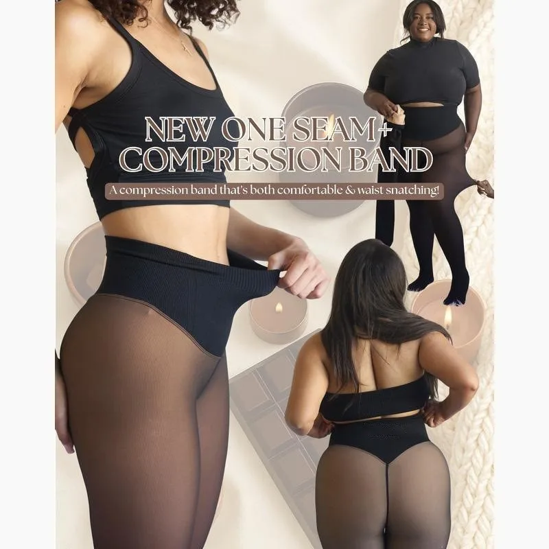 Plus Size Sheer Control Top Tights One Piece Pantyhose Thick Fleece Lined Winter Warm High Waist Women Opaque Leggings Kit