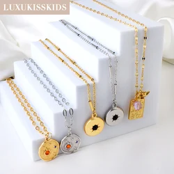 LUXUKISSKIDS Hiphop Hexagram Pattern Round Pendant Necklace Stainless Steel Woman/Men's Link Chains Choker Gothic Lucky Charms