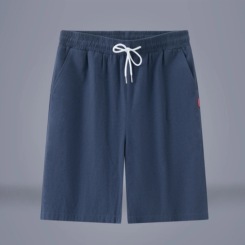 Шорты мужские из хлопка и льна, дышащие однотонные штаны, уличная одежда для фитнеса, на шнуровке, лето