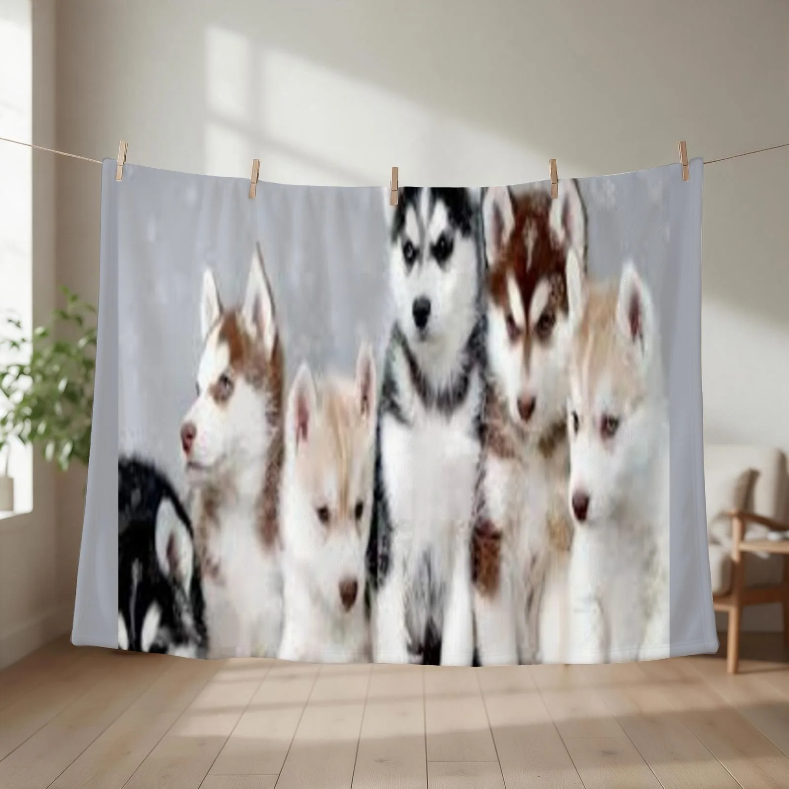cute husky puppies Throw Blanket couch cozy soft plush fuzzy picnic outdoor blanket