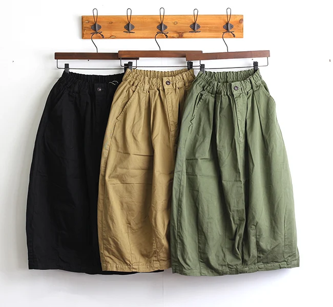 High Waist Cotton Washed Elastic Lantern Balloon Half Skirt Versatile Casual City Commute Daily Travel Shopping Date Skirt