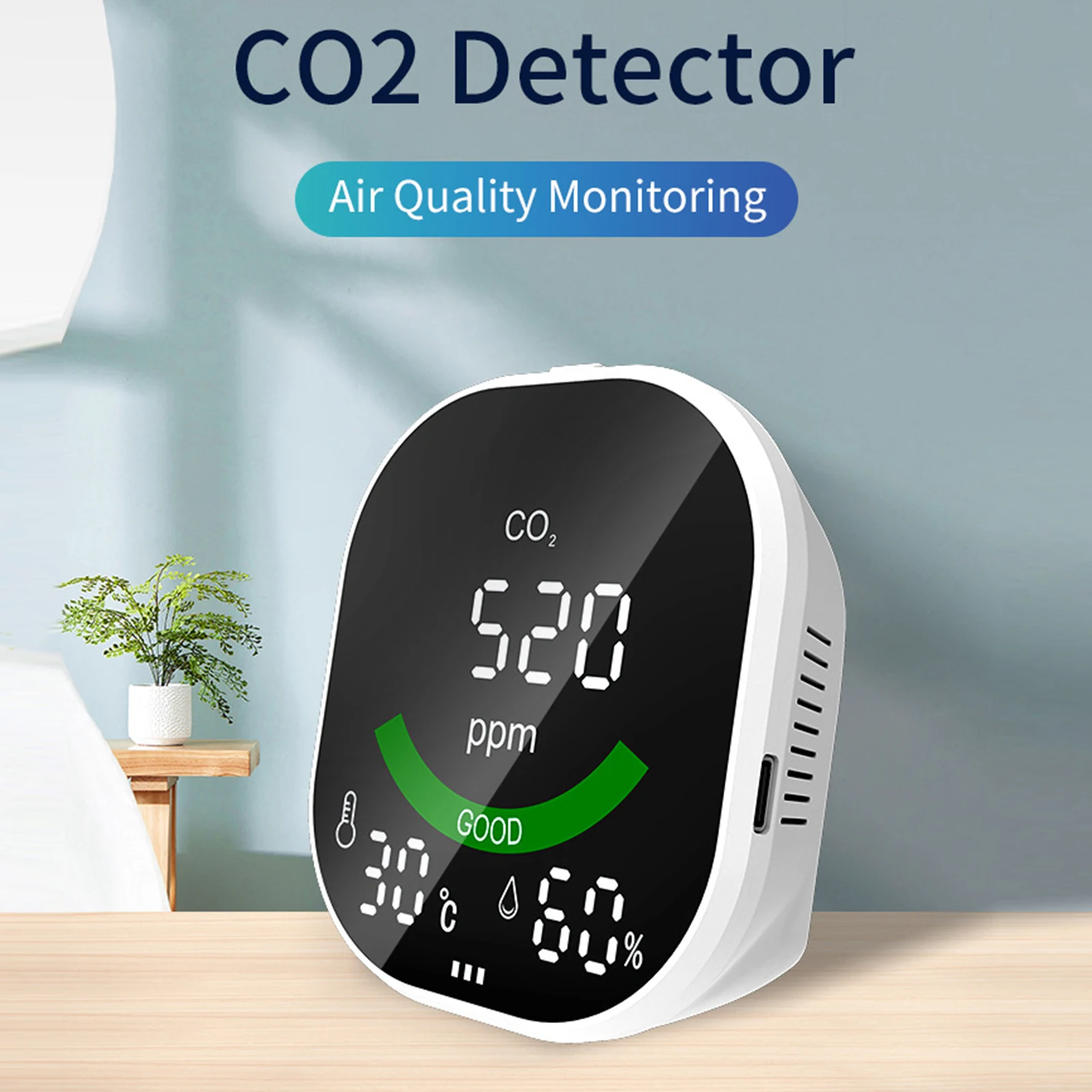 CO2-3 CO2 Monitor Mirror Air Quality Detection Carbon Dioxide Detector for Monitoring Temperature and Relative Humidity