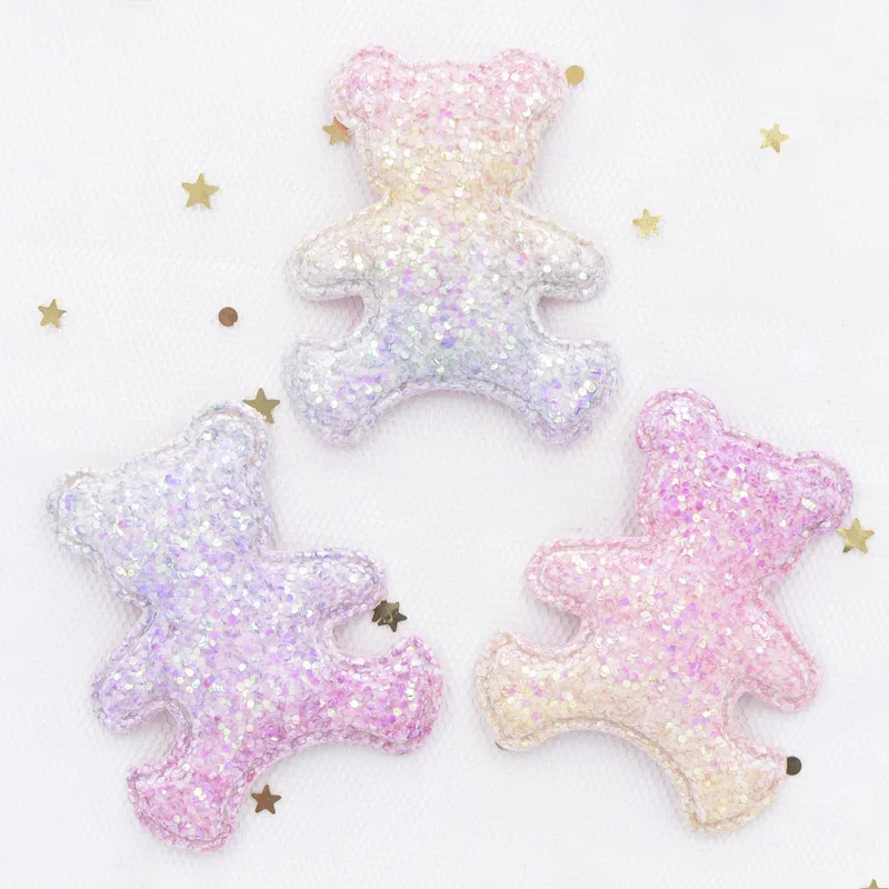 DIY Baby Hair Accessories Glitter Iridescence Fabric Bear Appliques Cake Decorative Girls Happy Birthday Party Dessert Decor