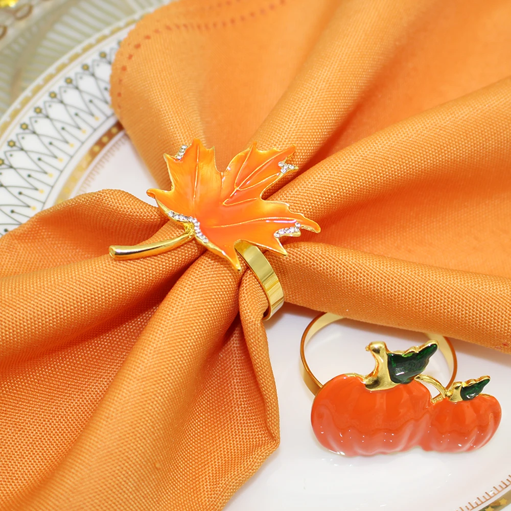 1Pcs Thanksgiving Fall Leaf Napkin Rings Metal Pumpkin Turkey Napkin Holders for Autumn Halloween Dinner Party Table Decoration