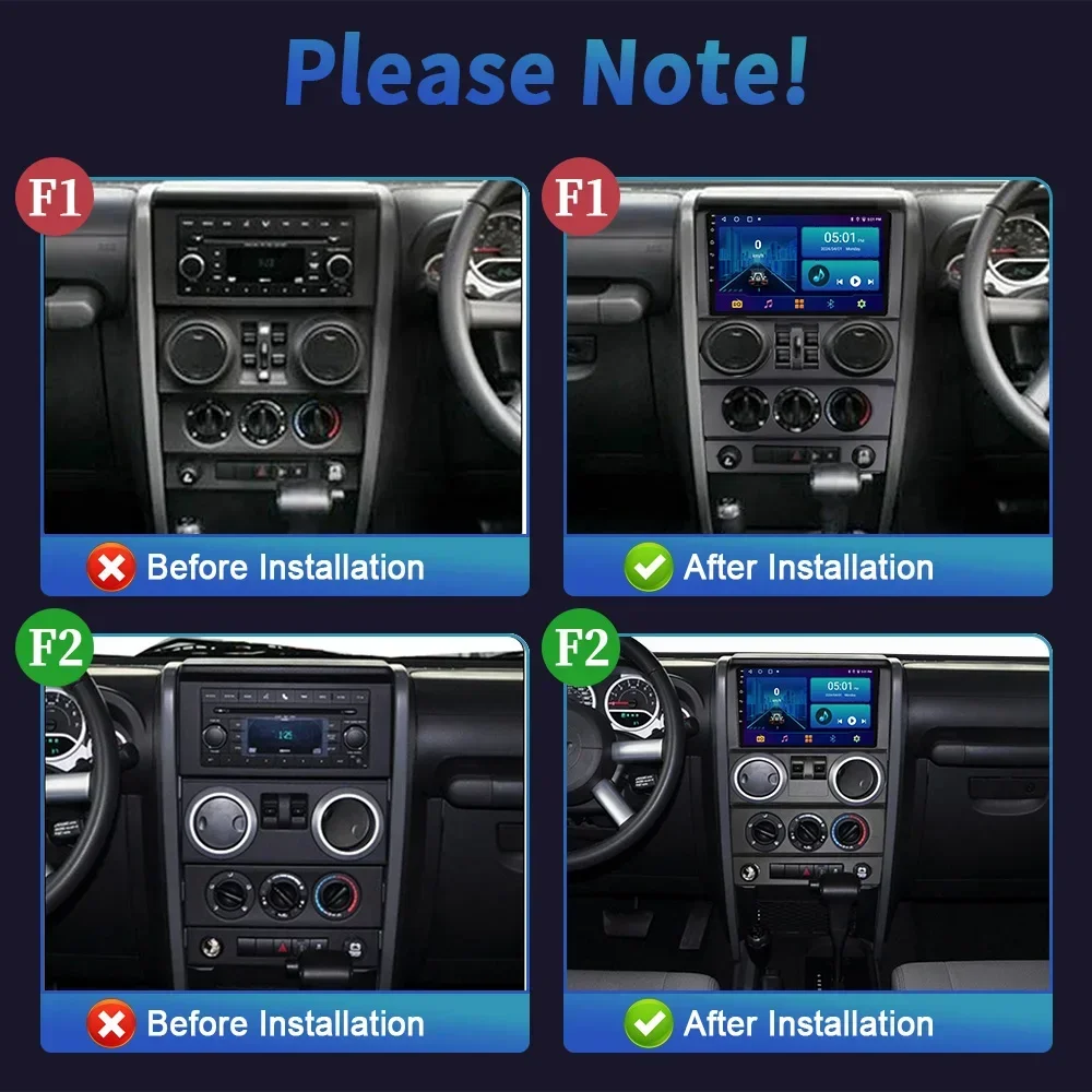 Car Radio Stereo For Jeep Wrangler Unlimited 3 JK 2008-2010 Android 14 Multimedia 4G GPS Carplay Android Auto Head Unit Screen