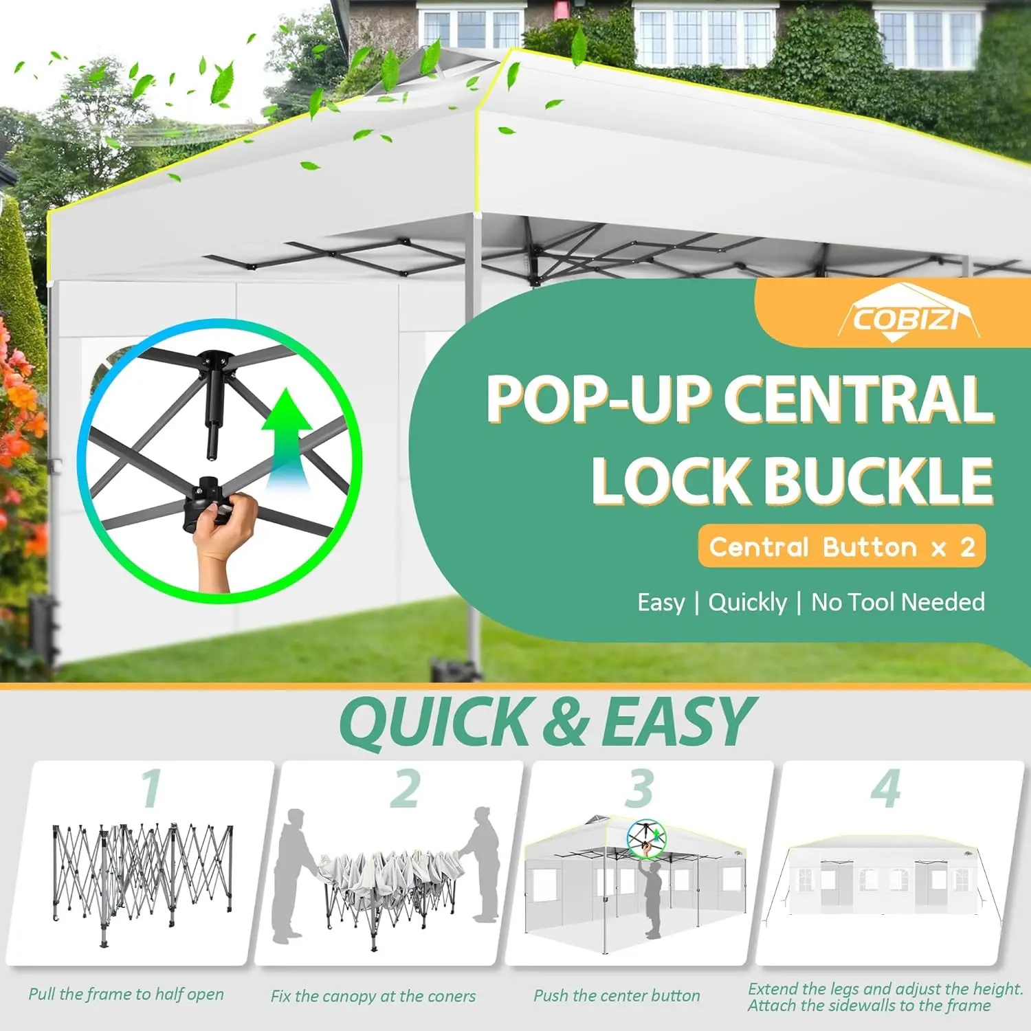 Outdoor Event Shelter - White Waterproof UPF 50+ Gazebo for Wedding, Commercial, Party with One Push Setup and Air Vent