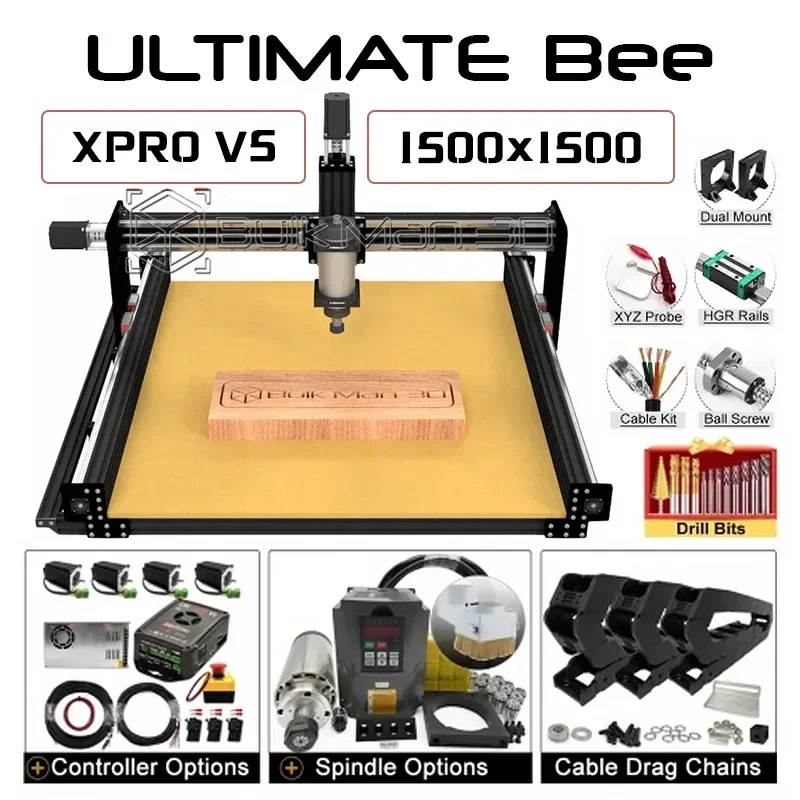 20%OFF BulkMan3D Black 1500x1500 ULTIMATE Bee CNC Machine Full Kit with xPRO V5 GRBL Control System CNC Wood Router Wood Working