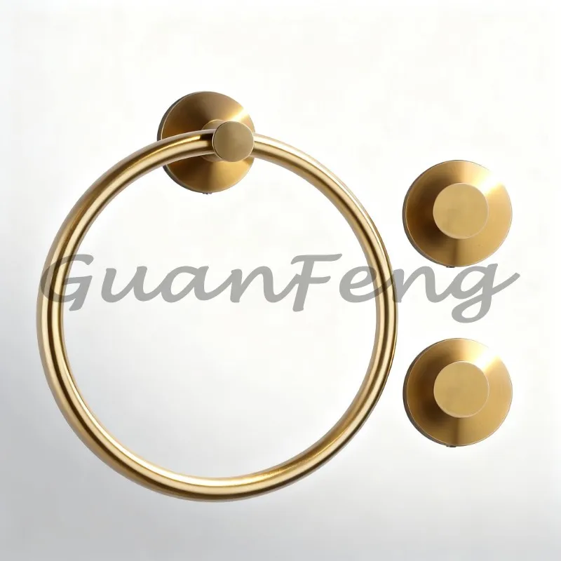 Brushed Gold 3-in-1 Bathroom Hardware Kit Hand Towel Ring and Two Towel Hooks Wall Mount Bathroom Accessories Set