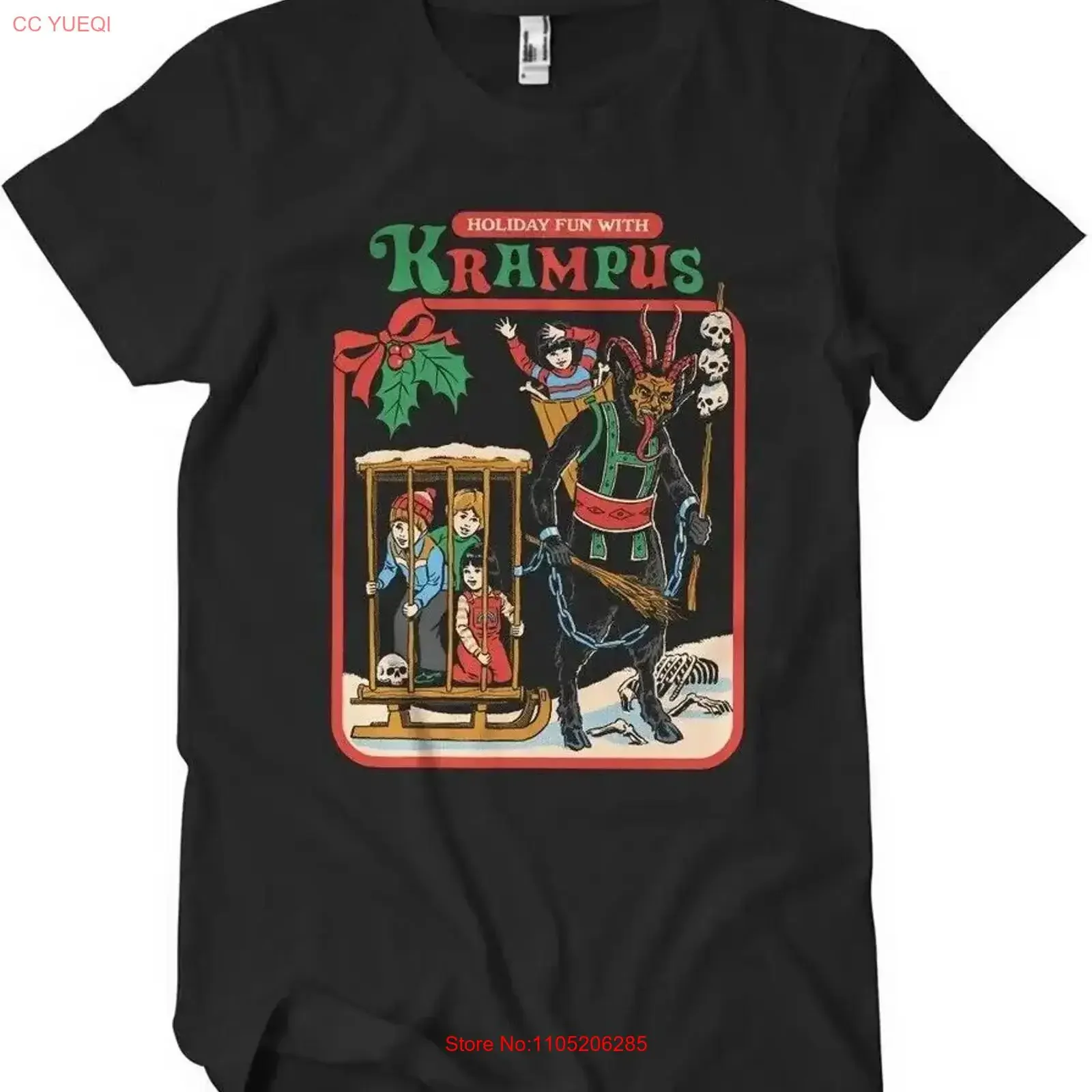 Steven Rhodes Fun With Krampus T Shirt Black vintage Washed graphic designer clothes Casual Breathable streetwear fashion Soft