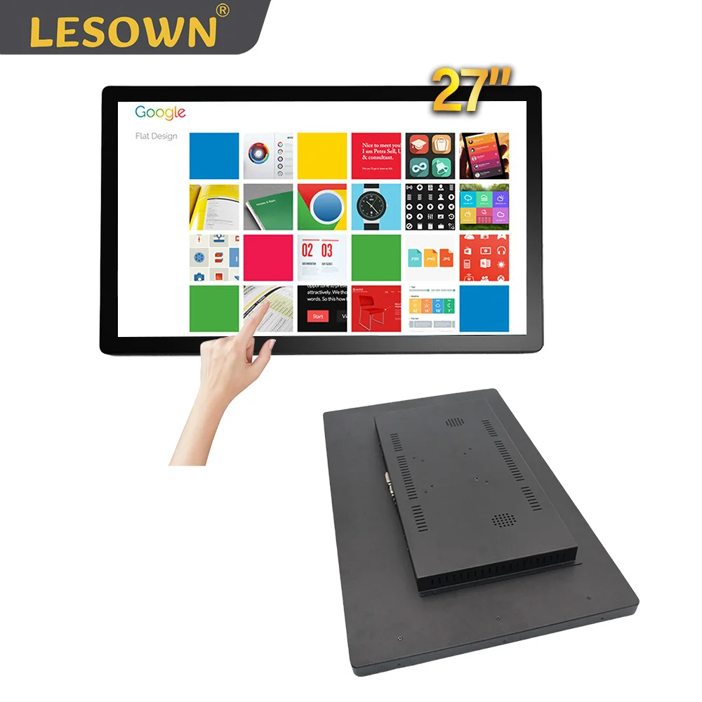 

LESOWN емкостный сенсорный 27-дюймовый ЖК-монитор 1080P VGA HDMI DVI DP USB встроенное крепление на панели промышленный экран для наружного настенного крепления