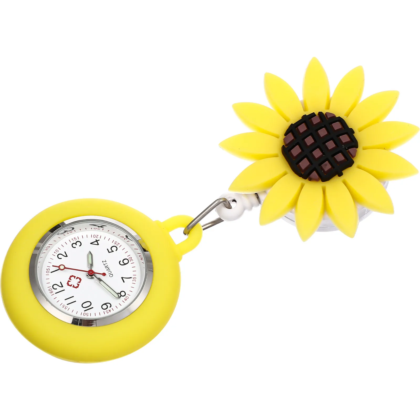 

1Pcs Decorative Sunflower Nurse Pocket Watch with Hanging Buckle Portable Fob Watch Large Dial Easy Read Nursing Uniform