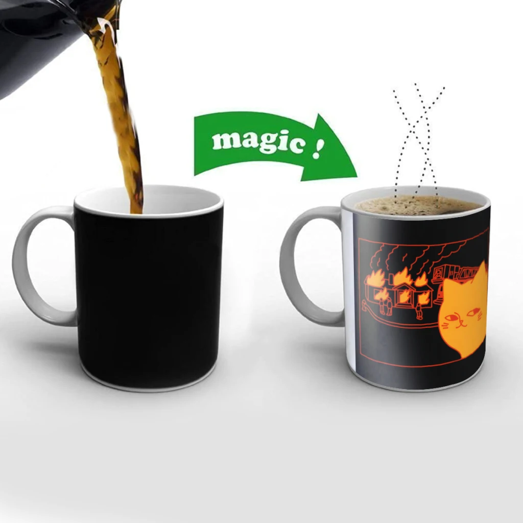 

Disaster Cat Creativity Change Color Chang mug Ceramic mug Hot Coffee Cup Breakfast Cup Mug Friend Gift