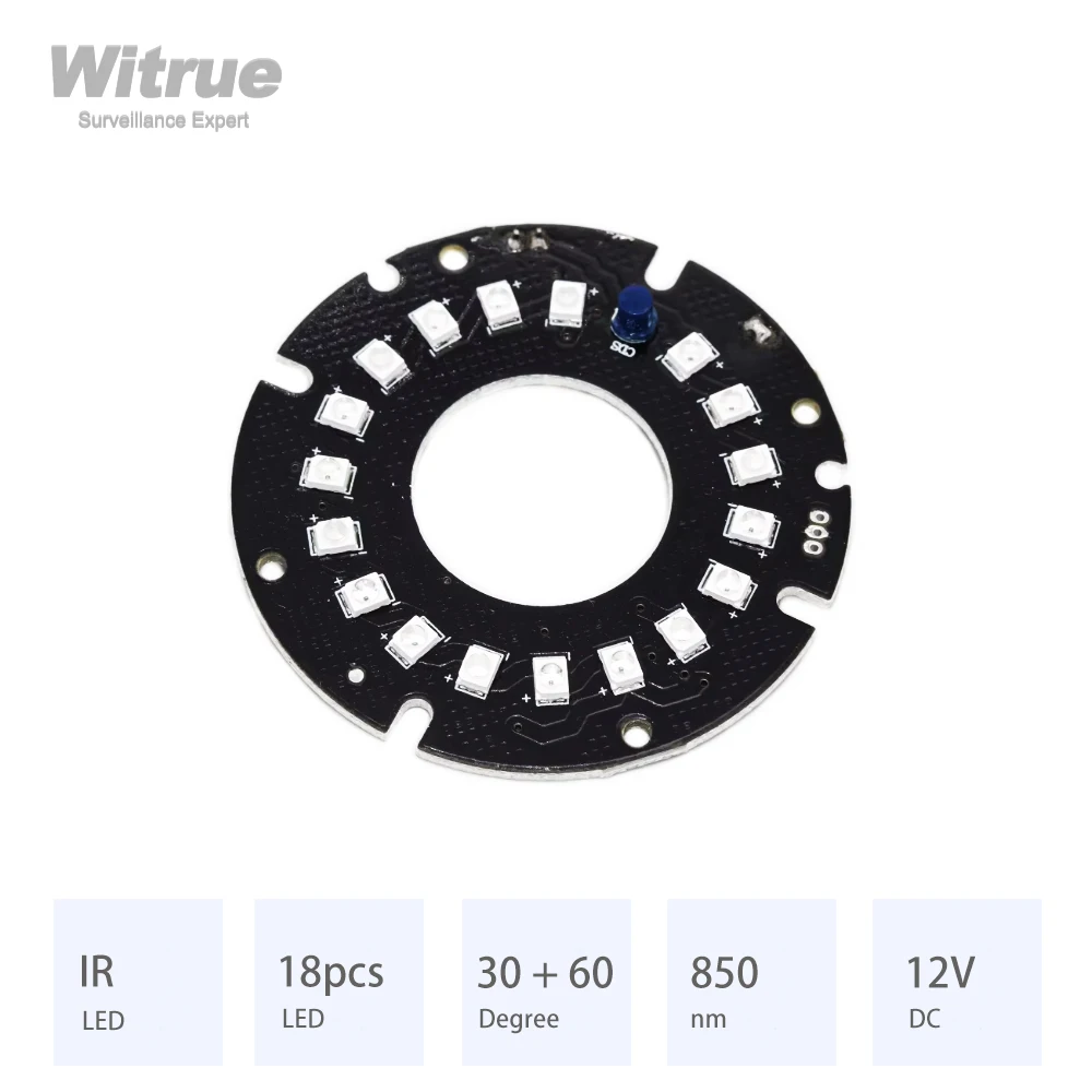 Witrue New 18pcs LED IR Infrared Board 850nm for CCTV Cameras Night Vision (53mm Diameter)
