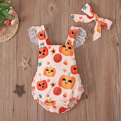 Children's European and American summer girls Halloween pumpkin back sling straps romper triangle climbing clothes children&