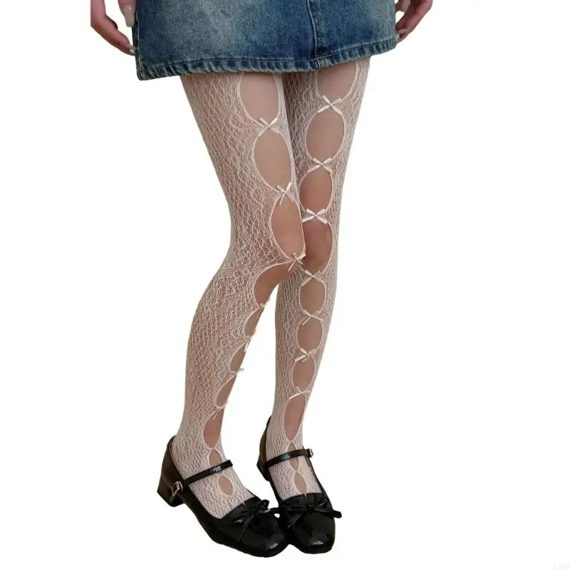 Y3ne leggings a vintage con abbellimenti per ritagli ritaglio collant da pesci per festival musicali per