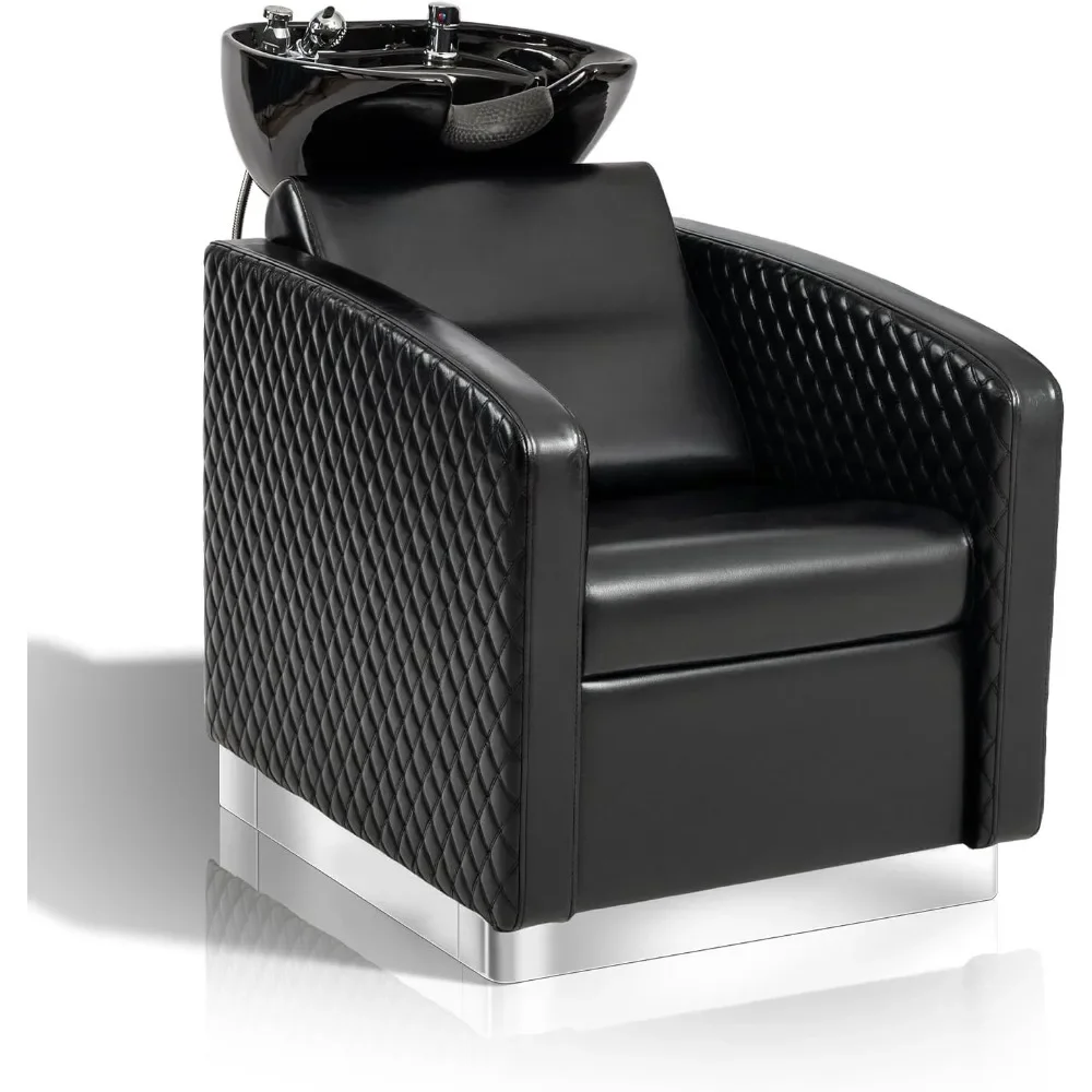 

Backwash Unit Salon Shampoo Bowl and Chair, Stainless Steel Base, Hair Washing Station Shampoo Unit for Barbershop Beauty Spa