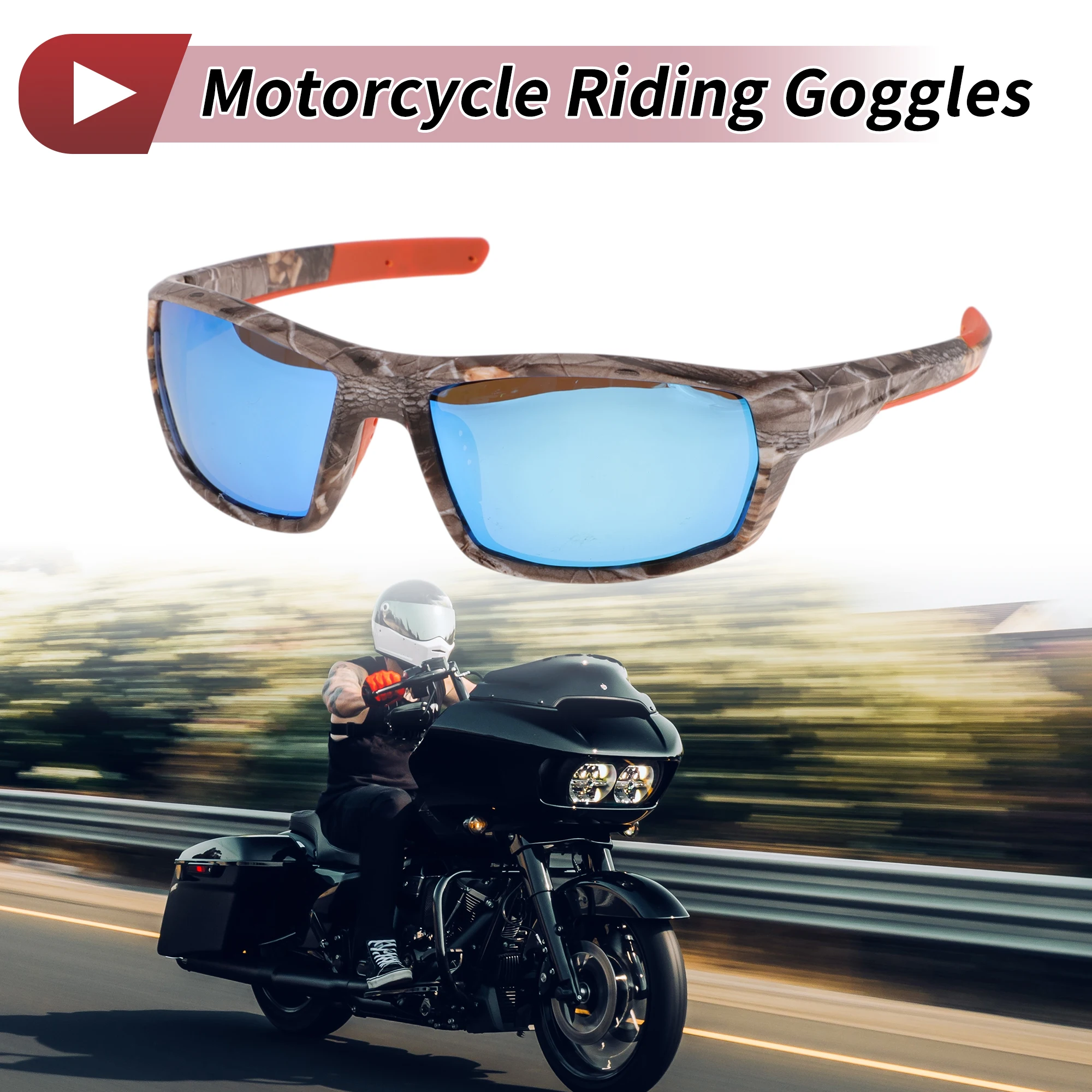 

X Autohaux Мотоциклетные очки с синими линзами и мраморной оправой Tri-acetel Cellulose