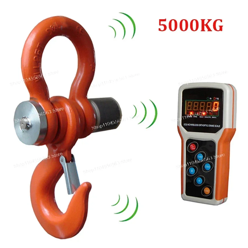 5T 5000kg Heavy Duty Wireless Digital Crane Scale, Industrial Electronic Hanging Hook Scale with Wireless Handheld Indicator