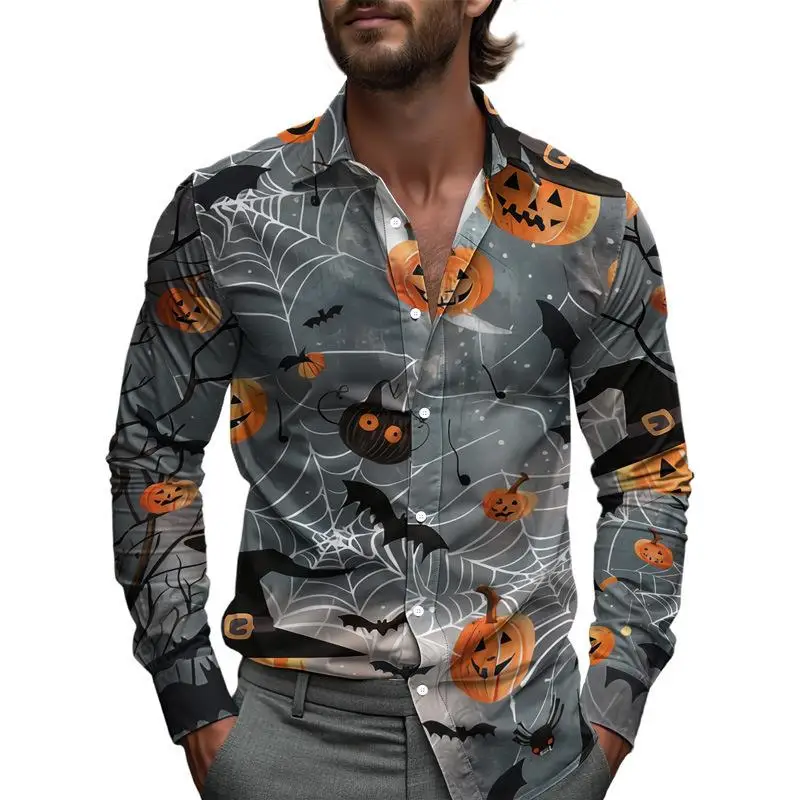 

2025 New Men's loween Casual Long Sve irt 3D Print Personalized Spring Autumn Wear Comfortable Breathable Faionable