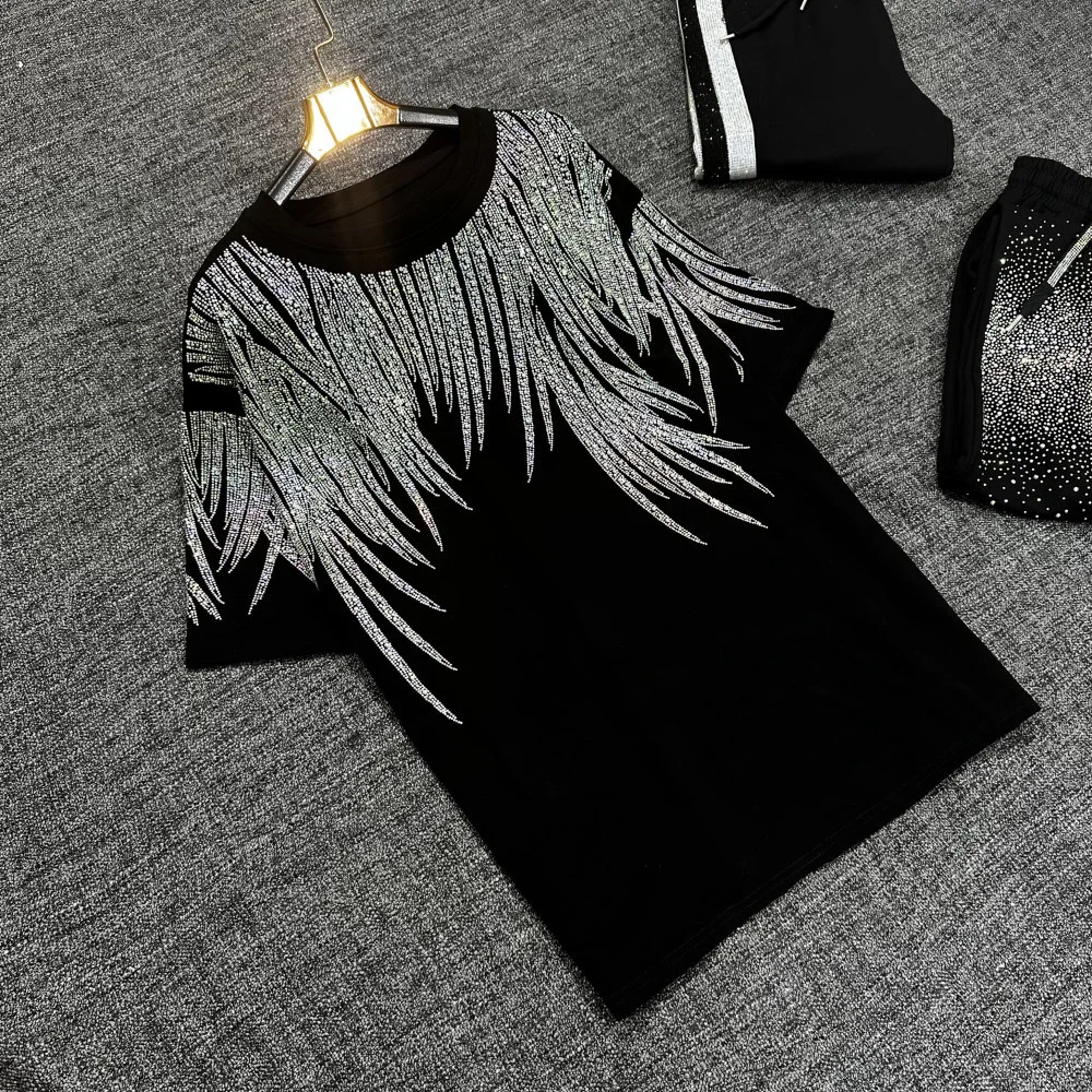 Cotton Brand Y2k Two Piece Set with Diamond Graphic Black 2 Piece Sets Womens Outfits Summer Luxury Clothes Women Streetwear